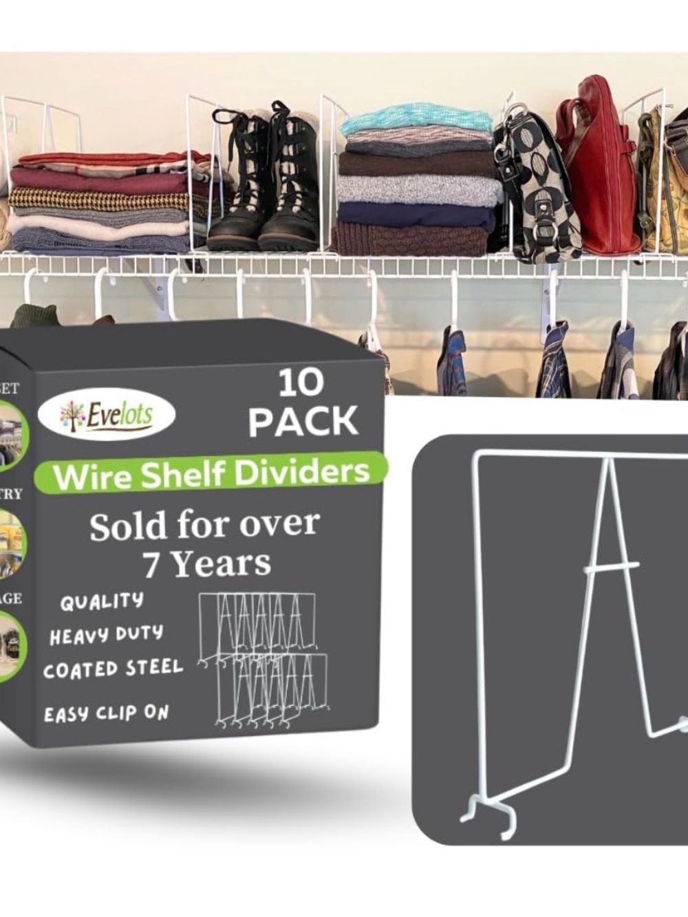Evelots Wire Shelf Dividers, Closet Organizer & Storage Separator, 10 Pack